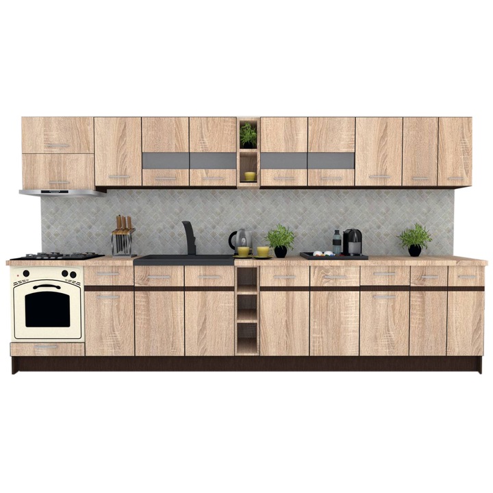 Set Bucatarie Marina New 380, Stejar Sonoma, 380 x 210-230 x 60 cm