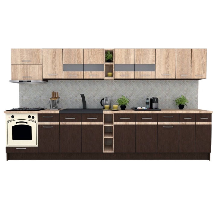 Set Bucatarie Marina New 380, Wenge / Stejar Sonoma, 380 x 210-230 x 60 cm