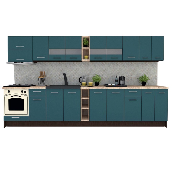 Set Bucatarie Marina New 380, Wenge / Decor 0244, 380 x 210-230 x 60 cm