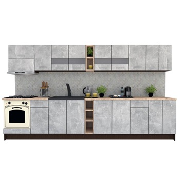 Set Bucatarie Marina New 380, Wenge / Decor 4298, 380 x 210-230 x 60 cm Set Bucatarie Marina New 380, Wenge / Decor 4298, 380 x 210-230 x 60 cm