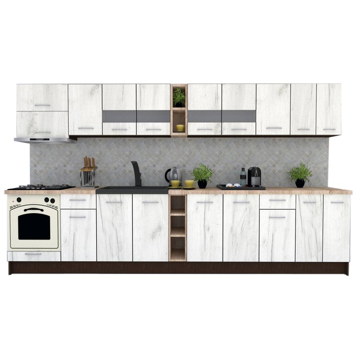 Set Bucatarie Marina New 380, Wenge / Decor K001, 380 x 210-230 x 60 cm