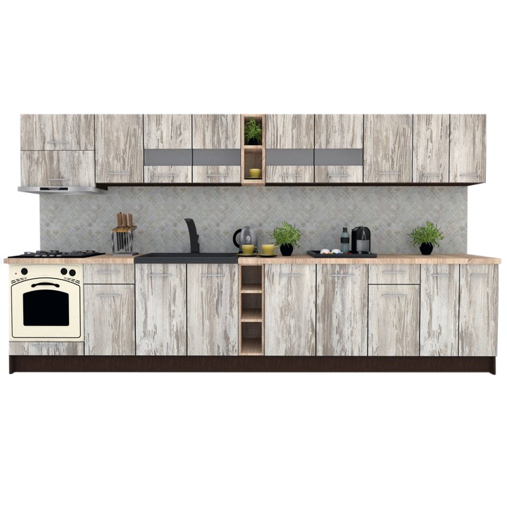 Set Bucatarie Marina New 380, Wenge / Decor K084, 380 x 210-230 x 60 cm