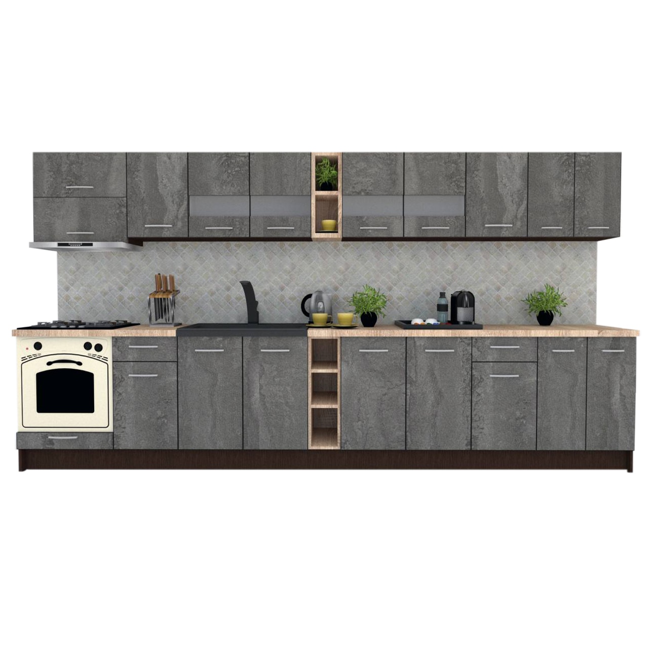 Set Bucatarie Marina New 380, Wenge / Decor K352, 380 x 210-230 x 60 cm