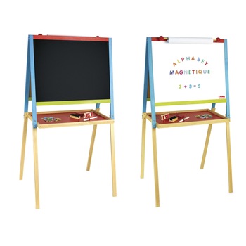 Tabla multifunctionala din lemn, 2 fete, cu accesorii si rola de hartie, cu picioare, 3 ani +, Jeujura Tabla multifunctionala din lemn, 2 fete, cu accesorii si rola de hartie, cu picioare, 3 ani +, Jeujura