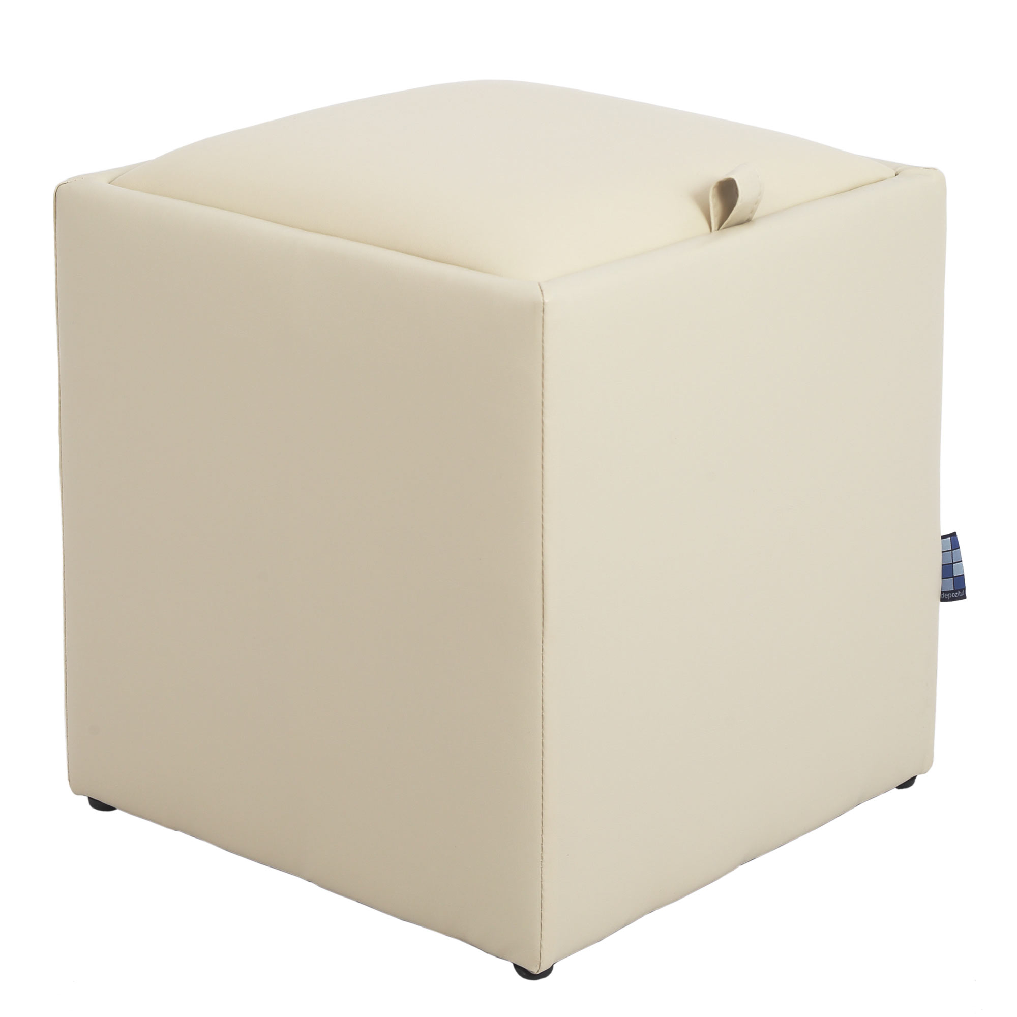 Taburet Box, piele ecologica Crem 37x37x41