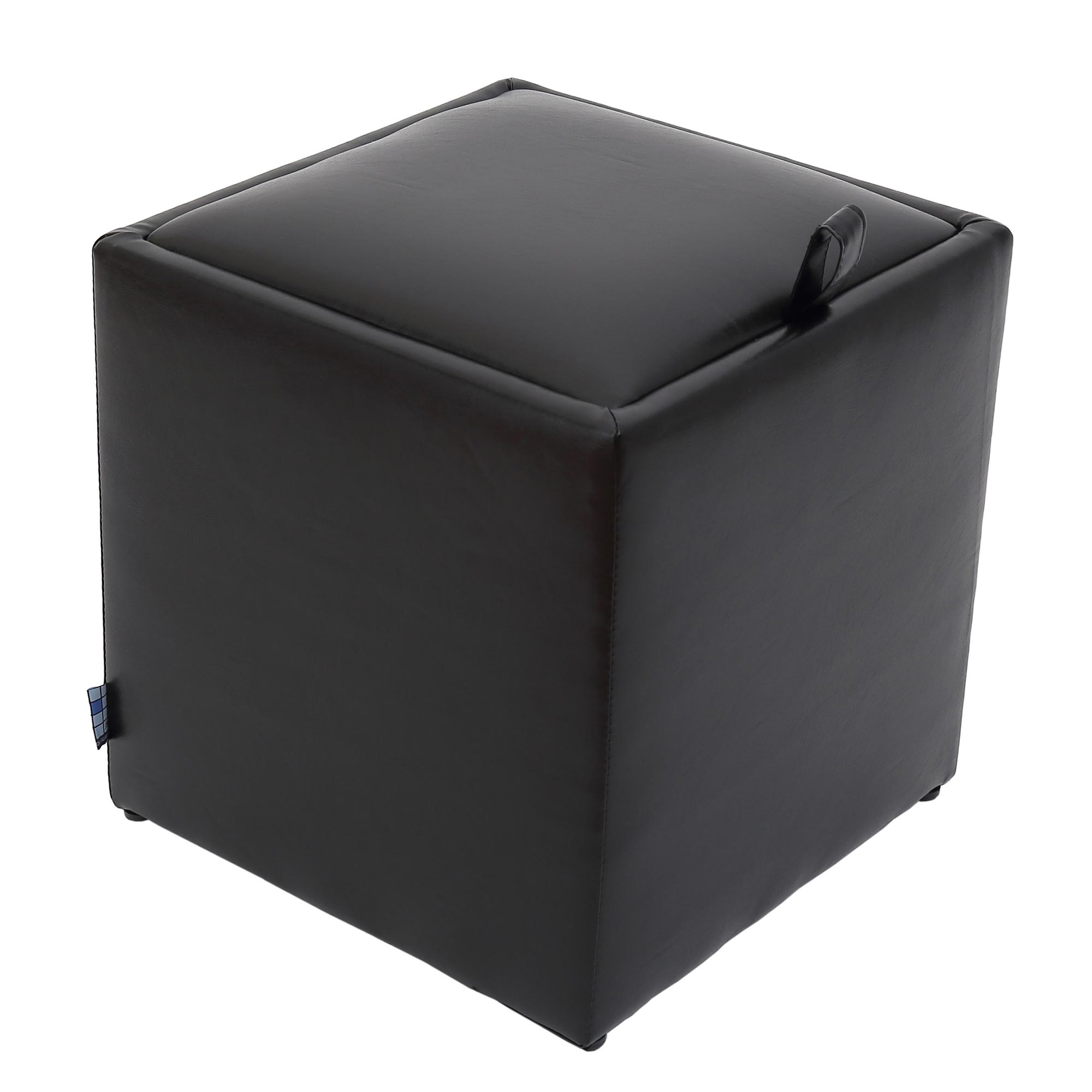 Taburet Box, piele ecologica Negru 37x37x41