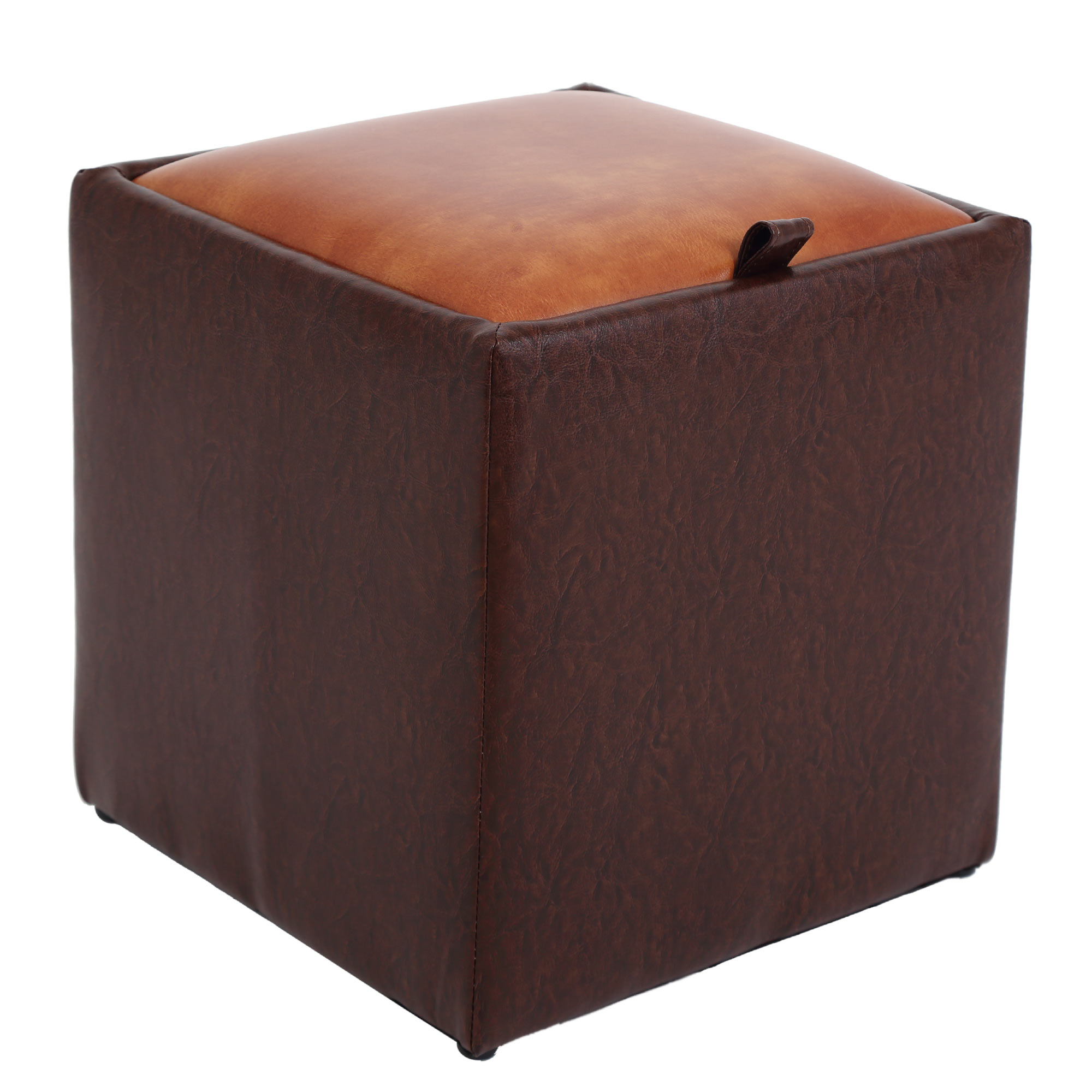 Taburet Box, piele ecologica Maro/Cognac 37x37x41