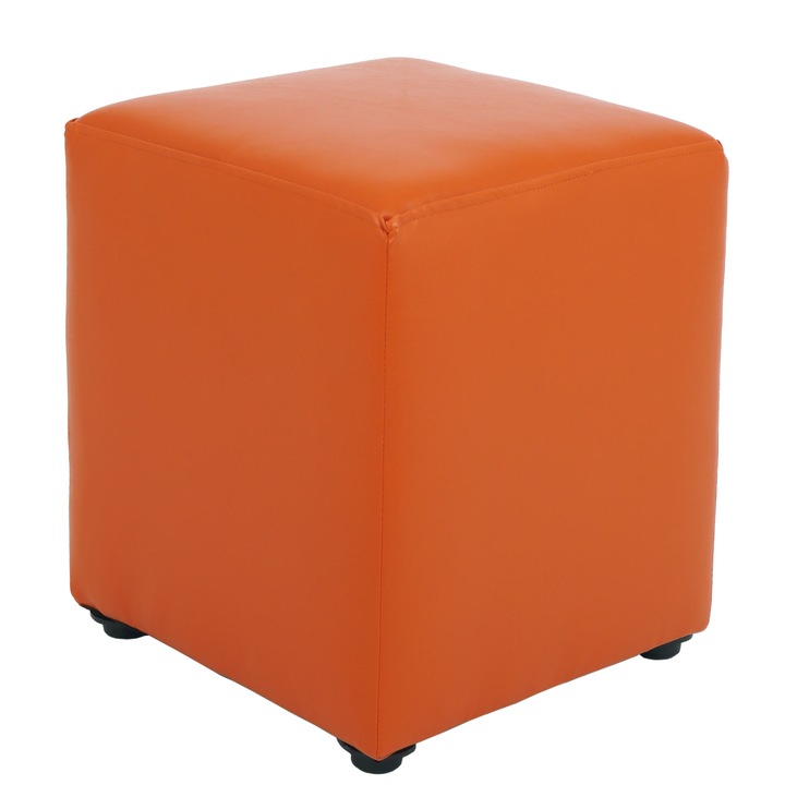Taburet Cube, piele ecologica Portocaliu 38x38x45