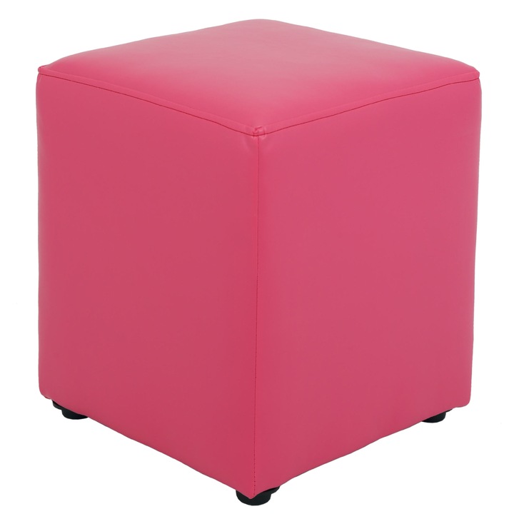 Taburet Cube, piele ecologica Roz 38x38x45