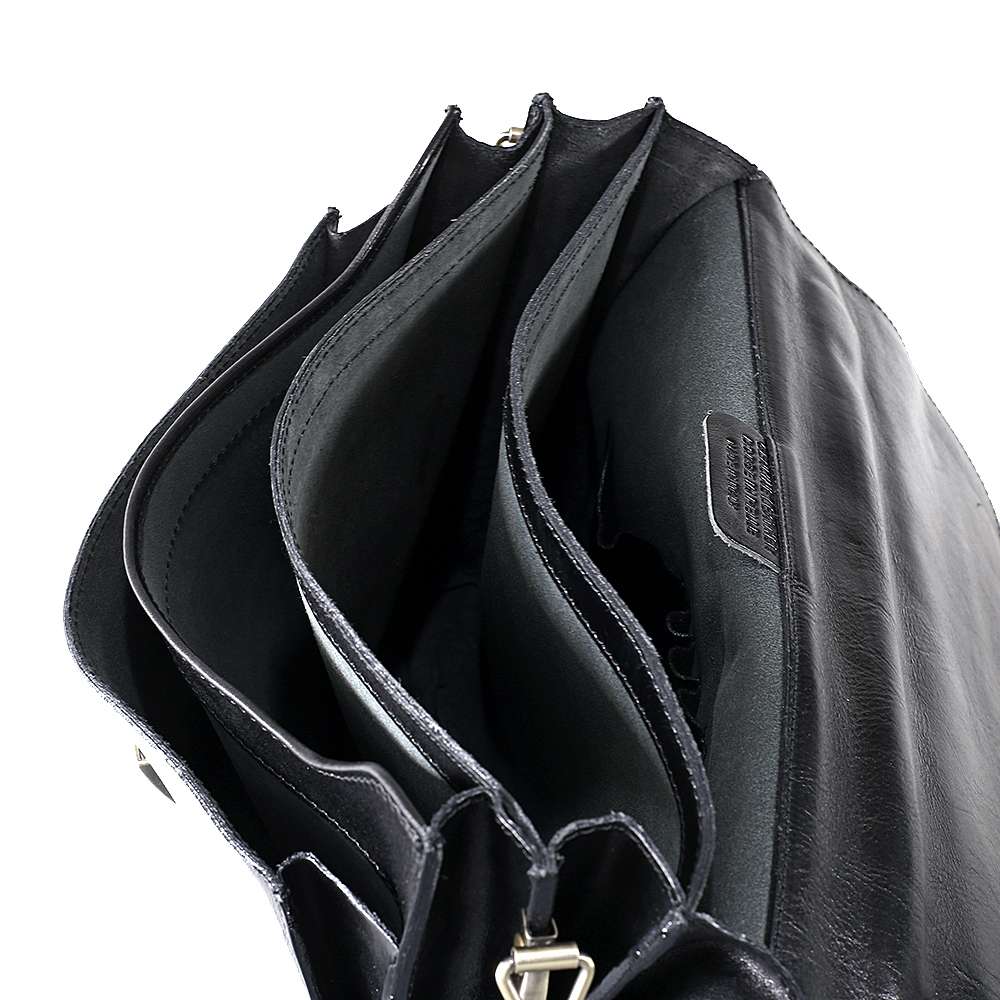 Geanta laptop din piele naturala, util land, neagra, LS152