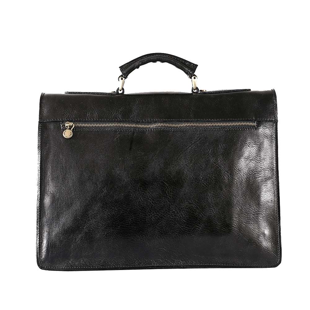 Geanta laptop din piele naturala, util land, neagra, LS152