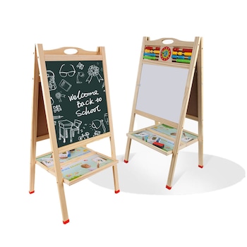 Tabla de scris din lemn, magnetica, cu doua fete, numaratoare, ceas si suport 81 x 41 cm WD3010 RCO® Tabla de scris din lemn, magnetica, cu doua fete, numaratoare, ceas si suport 81 x 41 cm WD3010 RCO®