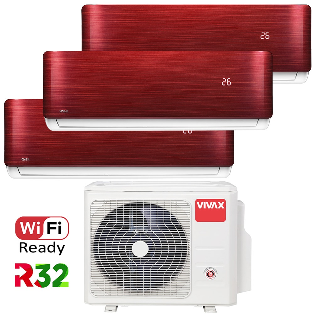 Aer conditionat Multisplit Vivax R-Design ACP-27COFM79AERI / 3x ACP-12CH35AERI RED, R32, Inverter, Clasa A++, I Feel, Auto Restart, Autodiagnoza, Autocuratare, Sleep Mode, 24 timer