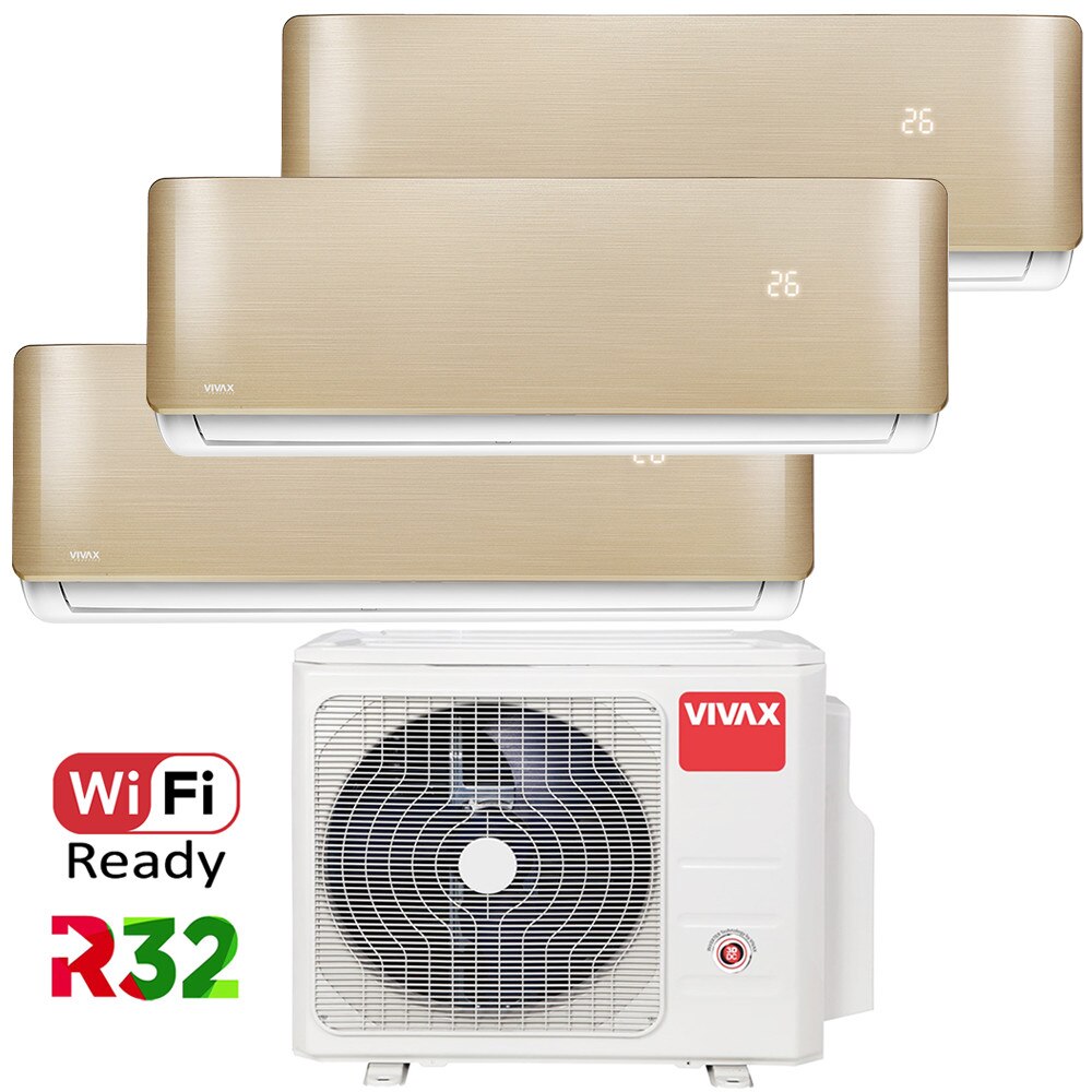 Aer conditionat Multisplit Vivax R-Design ACP-27COFM79AERI / 3x ACP-09CH25AERI GOLD, R32, Inverter, Clasa A++, I Feel, Auto Restart, Autodiagnoza, Autocuratare, Sleep Mode, 24 timer