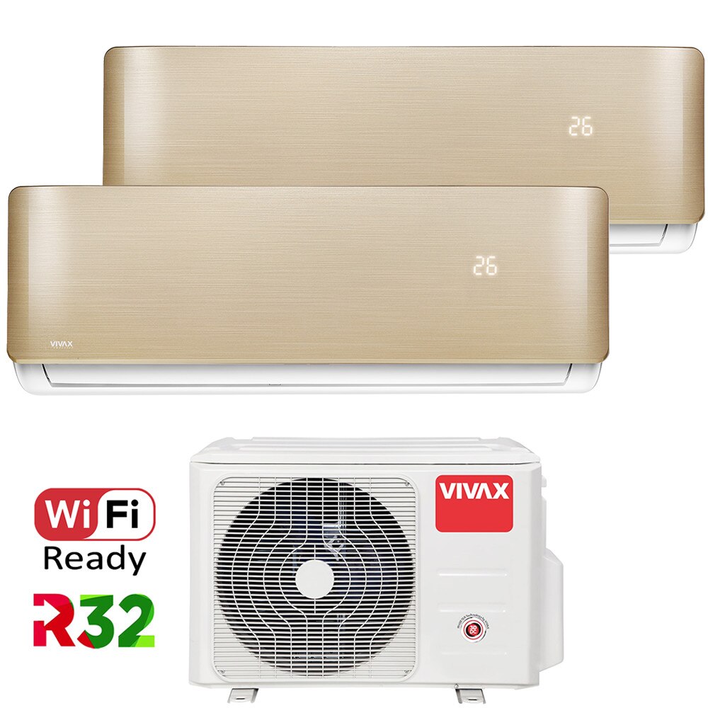 Aer conditionat Multisplit Vivax R-Design ACP-18COFM50AERI / 2x ACP-09CH25AERI GOLD, R32, Inverter, Clasa A++, I Feel, Auto Restart, Autodiagnoza, Autocuratare, Sleep Mode, 24 timer