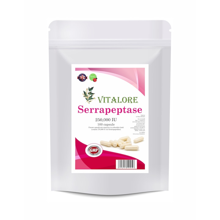 Serrapeptase 250.000 IU, 100 capsule enterice, ambalaj economic