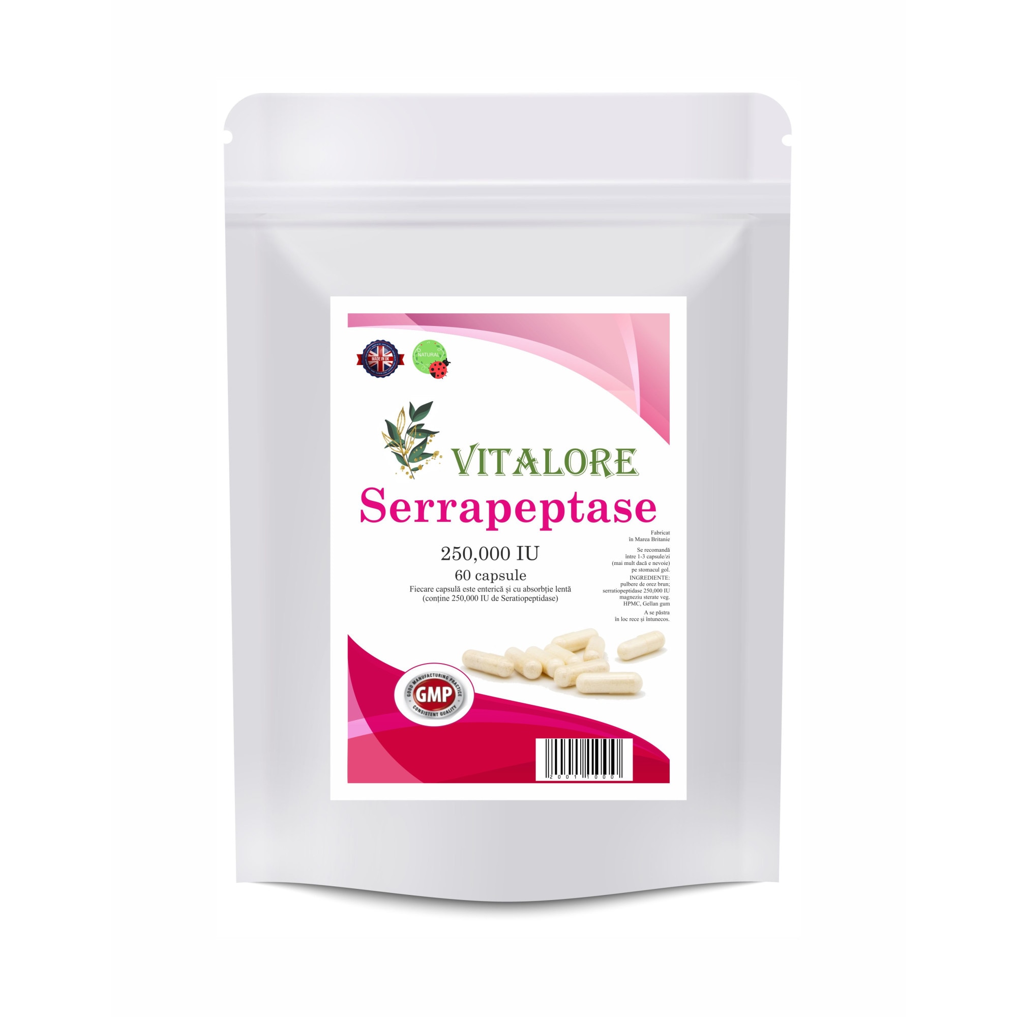 Serrapeptase 250.000 IU, 60 capsule enterice, ambalaj economic