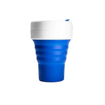 Cana portabila cafea, pliabila, recipient To Go, silicon, alb-albastru FMD274 Cana portabila cafea, pliabila, recipient To Go, silicon, alb-albastru FMD274