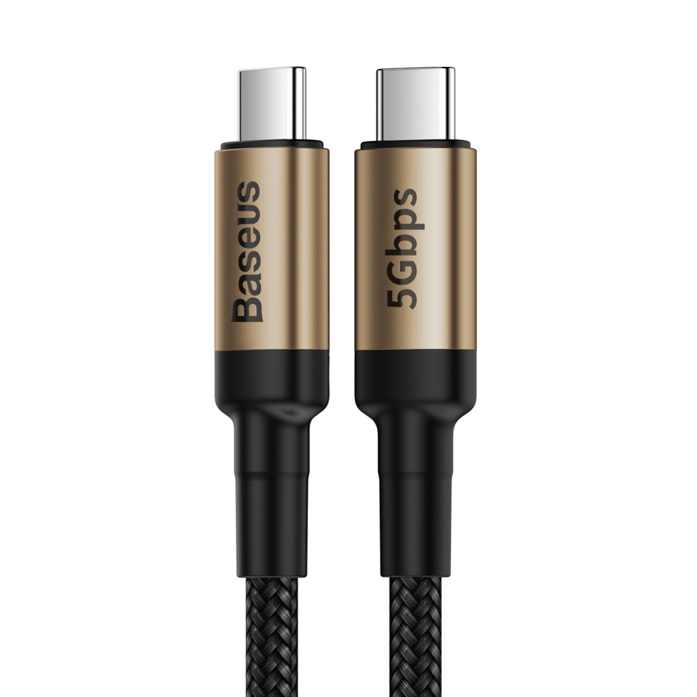 Cablu de date/incarcare Baseus, Cafule Nylon Braided Wire, Type-C to Type-C PD 60W 1M, Negru/Auriu