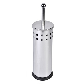 Perie WC cu suport din metal gri cromat, pentru baie, ATS, capacul de jos este detasabil Perie WC cu suport din metal gri cromat, pentru baie, ATS, capacul de jos este detasabil
