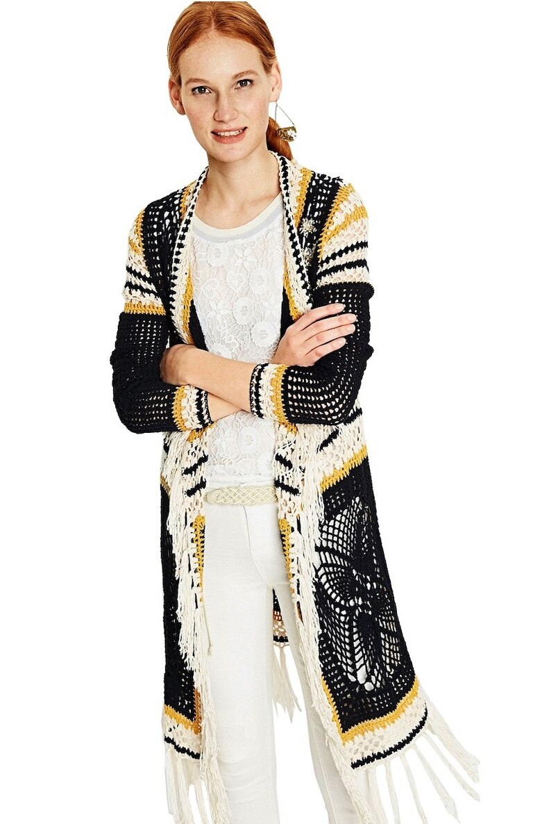 Cardigan, Desigual 71J2WN5, Albastru/Bej