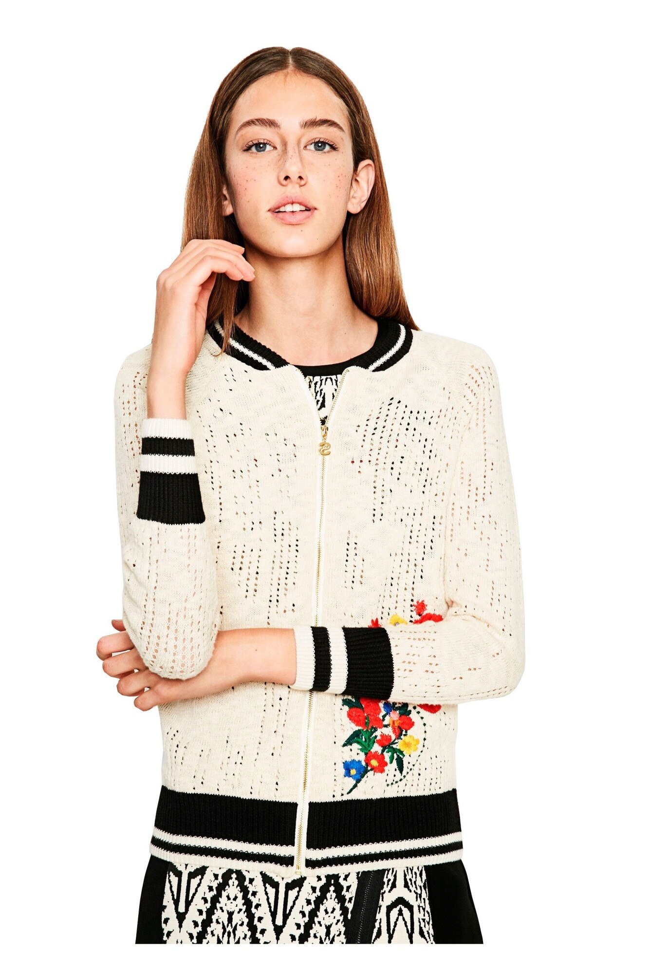 Cardigan, Desigual 71J2YG5, Bej/Negru