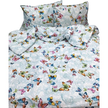 Lenjerie pat mediu, bleu, pentru saltea intre 140-160cm,  Lenjerie pat mediu, bleu, pentru saltea intre 140-160cm,