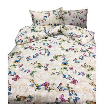 Set lenjerie pat dublu, bej, pentru saltea intre 160-180cm,  Set lenjerie pat dublu, bej, pentru saltea intre 160-180cm,