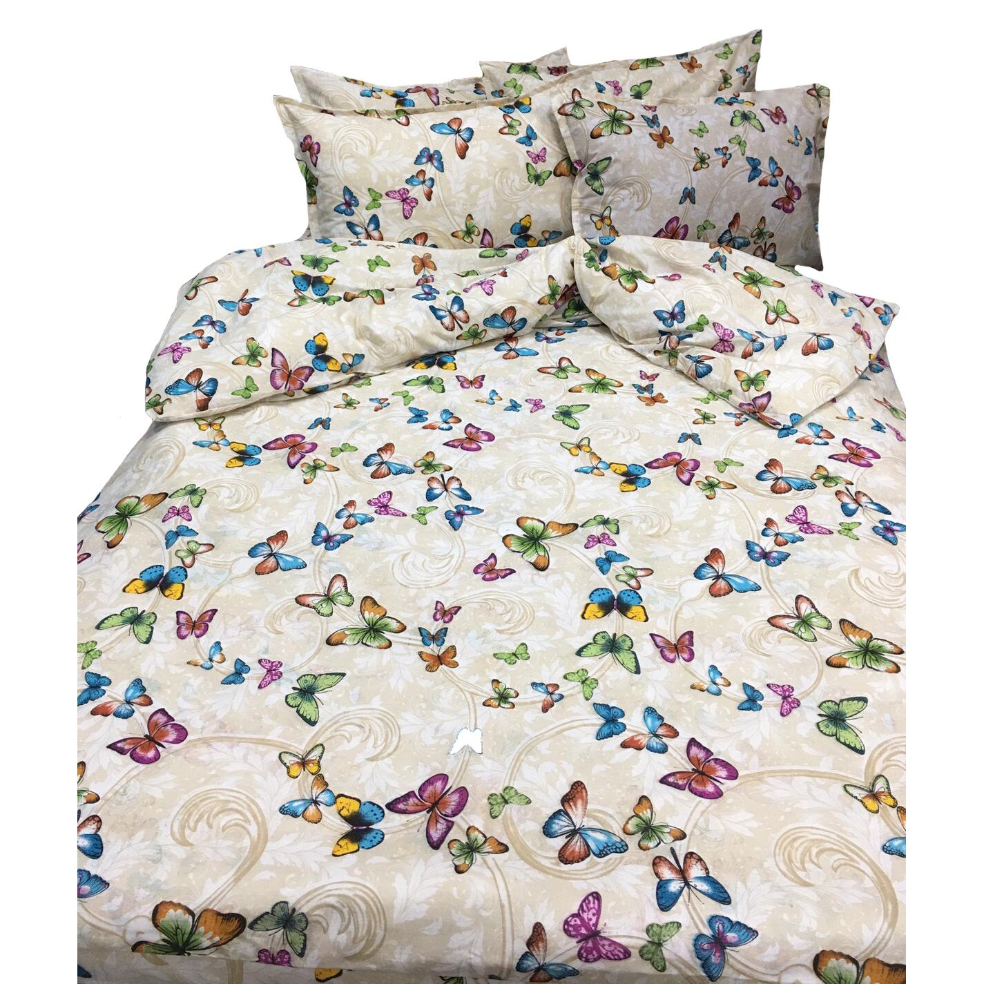 Set lenjerie multicolor, pat dublu din bumbac 100%, sase piese - D6137