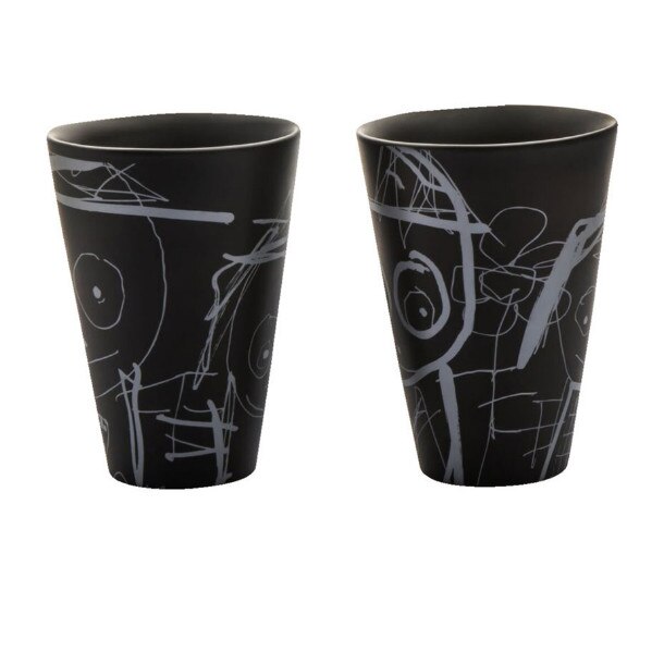 Set 2 cani - Great Guys Black , Portelan, 300 ml, Negru / Alb