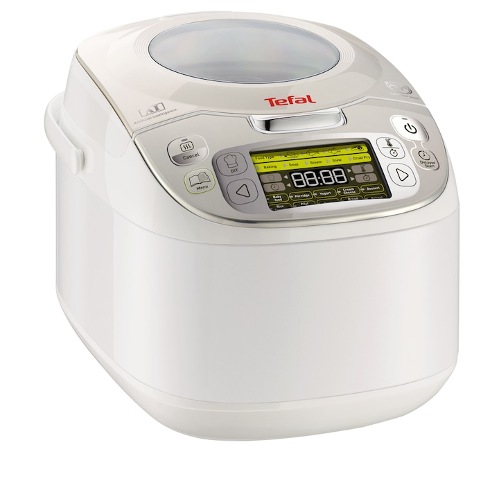 Oala sub presiune electrica Tefal Turbo Cuisine CY754130, 1090W, 4.8L, 10 programe, interfata intuitiva, bol de gatit Tefal Spherical Bowl, Alb