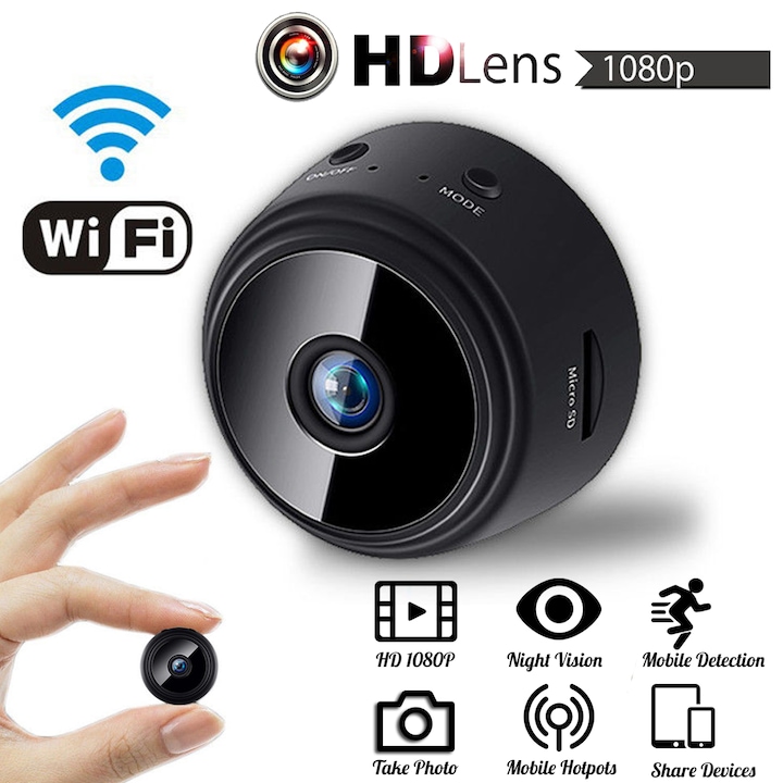 Мини Скрита Камера А9d Pimpom, Wide- Angle, Mini Spy Camera, WiFi, Small, Wireless, Full HD, 1080P, Up to 32G SD Card, Portable Tiny Nanny Cam with Night Vision Motion Detection for Office, Car More