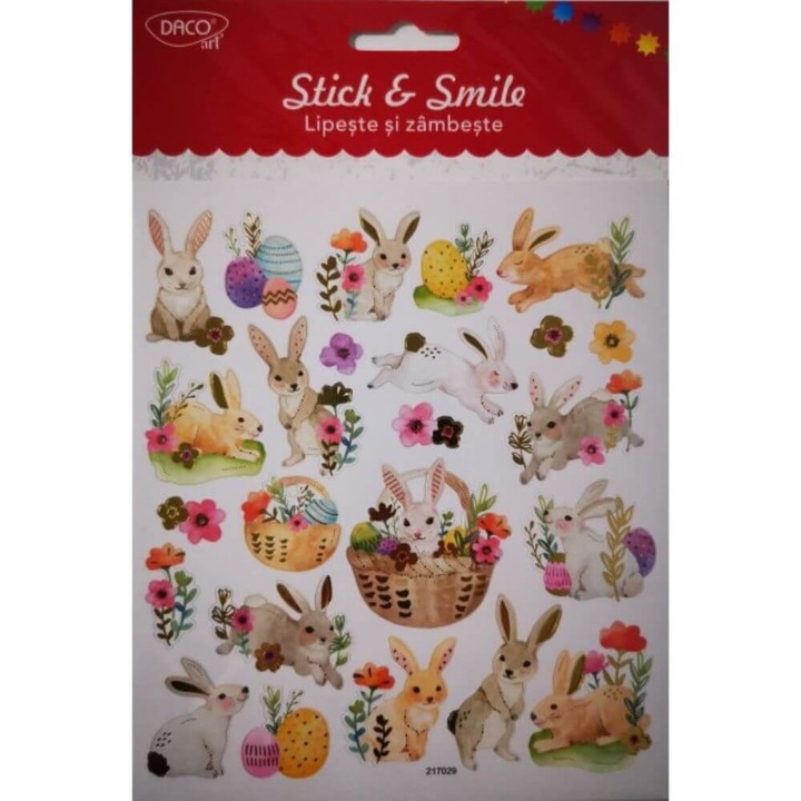 Set Abtibilduri DACO Lipeste si Zambeste, Model Iepuri Paste, 22 Buc/Set, Multicolor