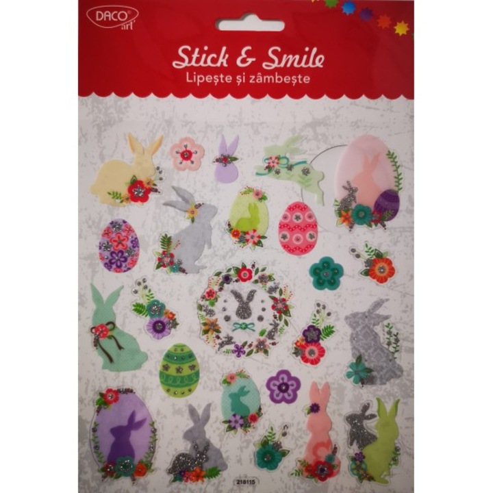 Matrica készlet DACO Sticks and Smiles, Tojásmodell, 24 db/Szett, Többszínű