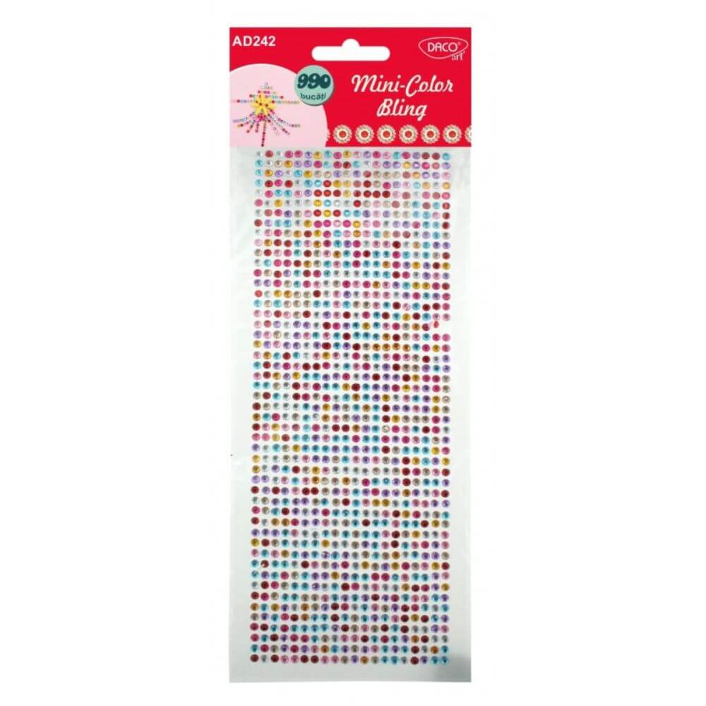 Diamante Mini-Color Bling DACO, 990 Buc/Set, Plastic, Multicolor, Cristale Adezive, Pietricele, Strasuri, Accesorii Craft