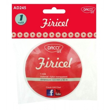 Firicel Nylon DACO, 1 Rola/Set, 0.5mm x 50m, Culoare Transparenta, Fir Transparent pentru Margele, Fir Plastic pentru Margele si Bratari Firicel Nylon DACO, 1 Rola/Set, 0.5mm x 50m, Culoare Transparenta, Fir Transparent pentru Margele, Fir Plastic pentru Margele si Bratari