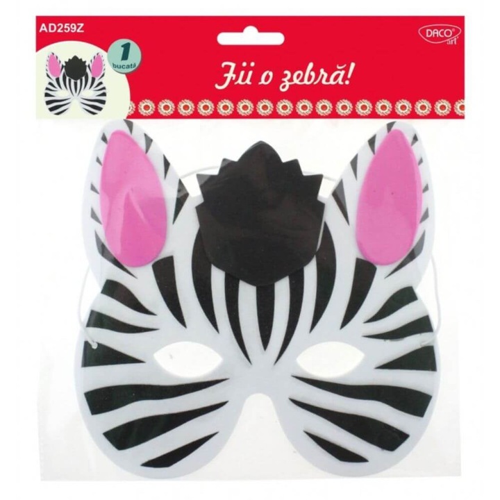 Masca Spuma DACO, 1 Buc/Set, Model Zebra, Multicolor, cu Elastic, Accesorii Craft, Masti pentru Copii