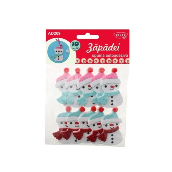 Forme Spuma Autoadeziva DACO, 10 Buc/Set, Model Zapadei, Multicolor, Accesorii Craft, Figurine Craciun cu Adeziv