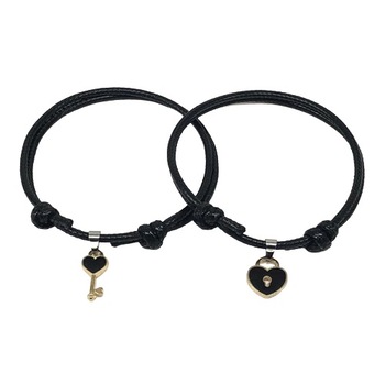 Set 2 bratari cu inima si cheie negre, piele ecologica Set 2 bratari cu inima si cheie negre, piele ecologica