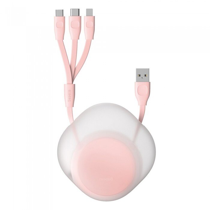 Cablu de date/incarcare Baseus, Let's Go Little Reunion 3in1, USB/Lightning/MicroUSB, 80cm 3 A, Roz