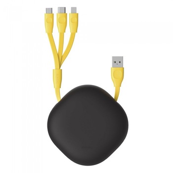 Cablu de date/incarcare Baseus, Let's Go Little Reunion 3in1, USB/Lightning/MicroUSB, 80cm 3 A, Negru/Galben Cablu de date/incarcare Baseus, Let's Go Little Reunion 3in1, USB/Lightning/MicroUSB, 80cm 3 A, Negru/Galben