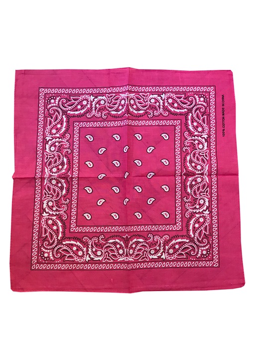 Esarfa tip bandana, cu imprimeu, bumbac, roz, 54 x 54 cm