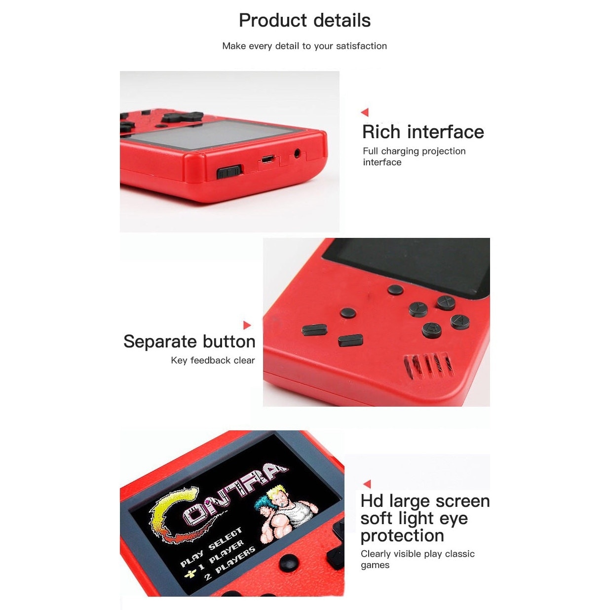 Mini consola portabila Rontime, 400 jocuri, 2 jucatori, Rosu