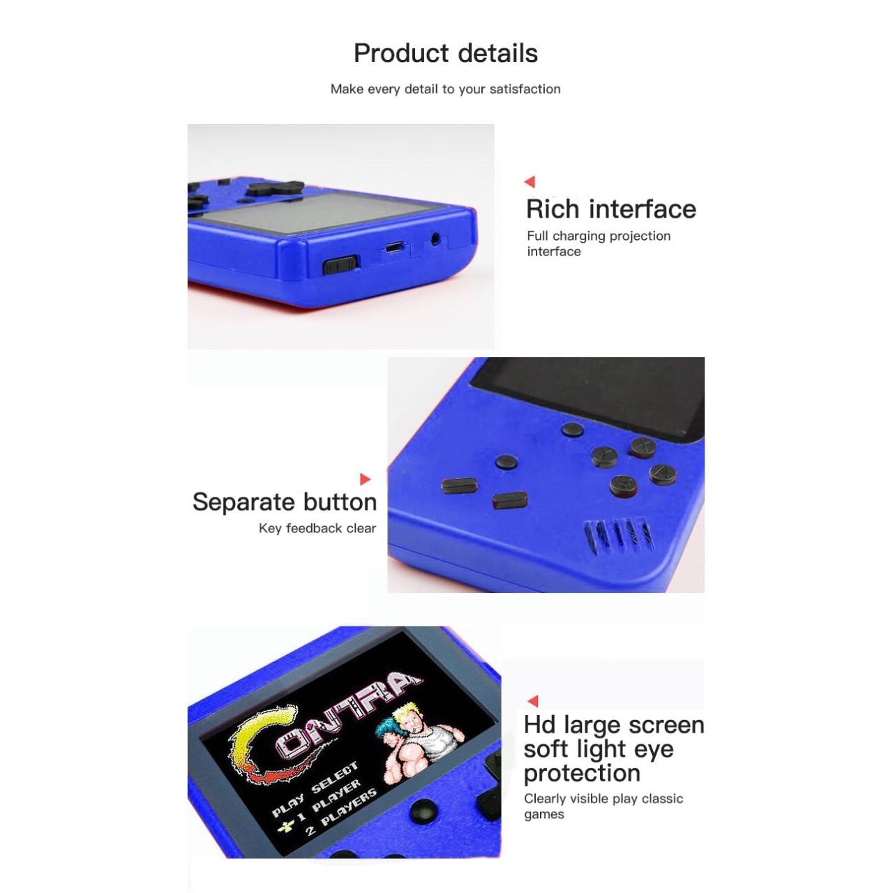Mini consola portabila Rantime, 400 jocuri, 2 jucatori, Albastru