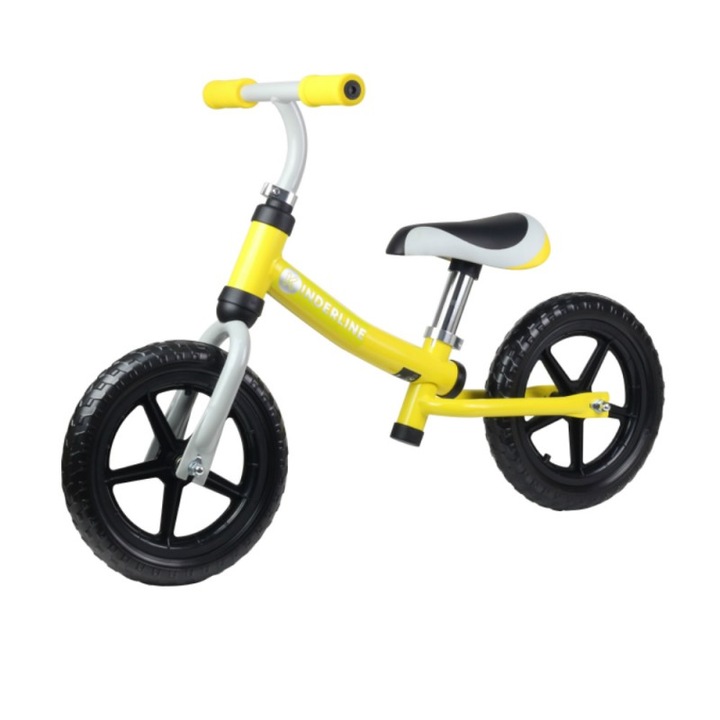 Метален велосипед за баланс за деца, Kinderline, MBC-711.1YELLOW, без педали, регулируема седалка, жълт цвят