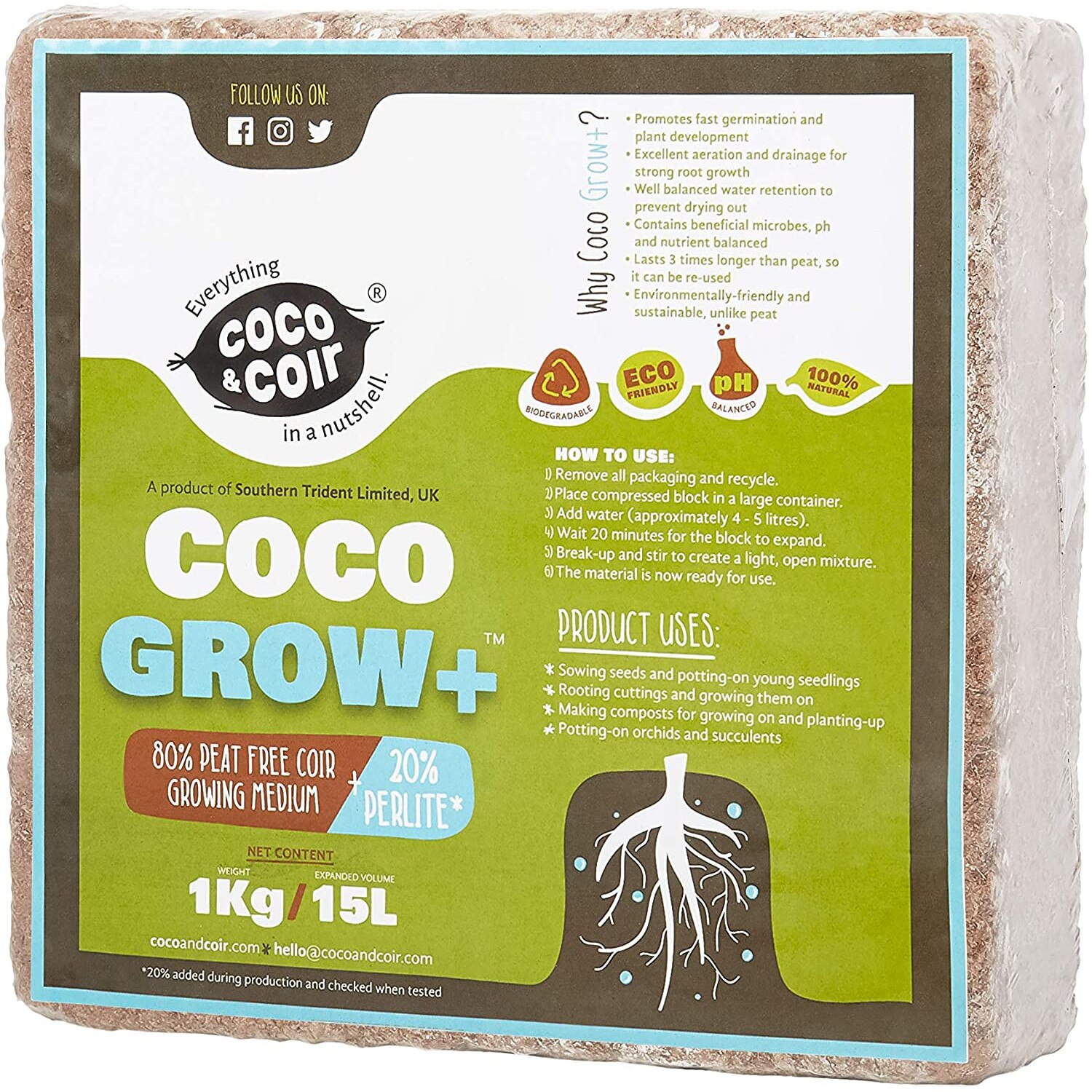 Fibra de nuca de cocos, Coco & Coir, coco grow +, 100% natural, 1