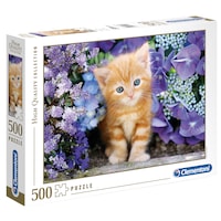 Puzzle Clementoni - Pui de pisica roscat in flori, 500 piese
