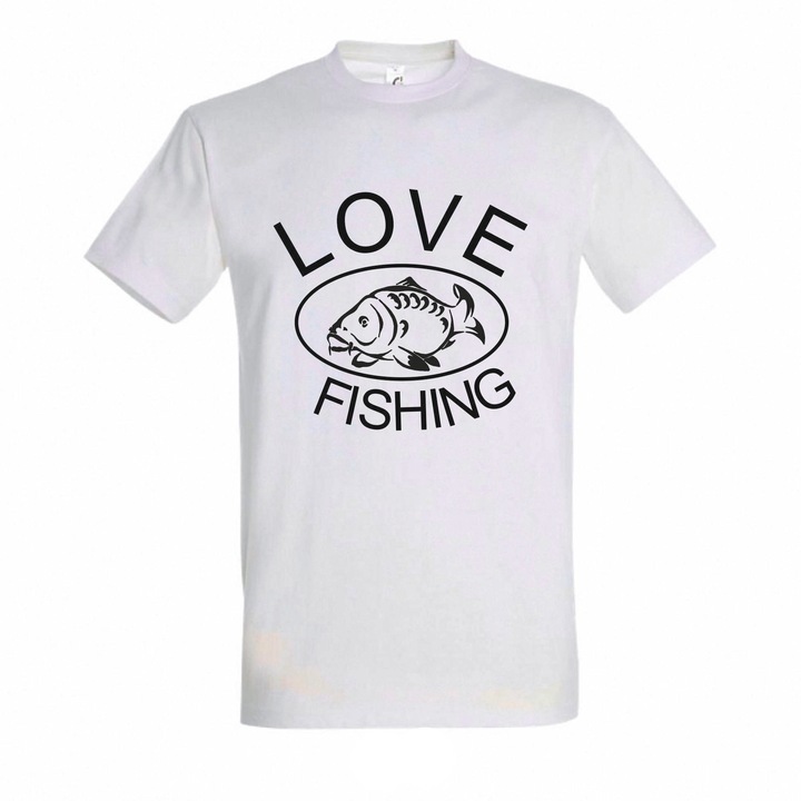 Tricou personalizat unisex "Love Fishing", Bumbac, Giftoro, Alb, L