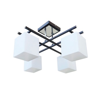 Lustra Home Design 4 becuri ,4xe27 ,abajur patrat alb mat ,metal cu sticla ,maro Lustra Home Design 4 becuri ,4xe27 ,abajur patrat alb mat ,metal cu sticla ,maro