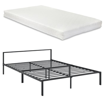 Set pat rama metalica Imatra160, en.casa, 210 x 165 x 60 cm, otel, negru mat, dublu, cu saltea Set pat rama metalica Imatra160, en.casa, 210 x 165 x 60 cm, otel, negru mat, dublu, cu saltea